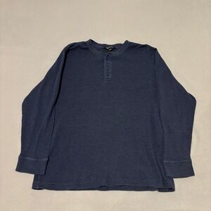 Karbon Thermal Henley Mens XL Navy Blue Waffle Knit Long Sleeve Shirt Casual